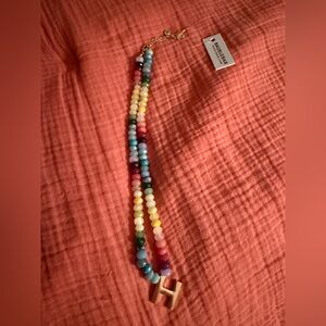 🌈 NWT BaubleBar Multicolor Beaded Necklace with Gold “H” Initial